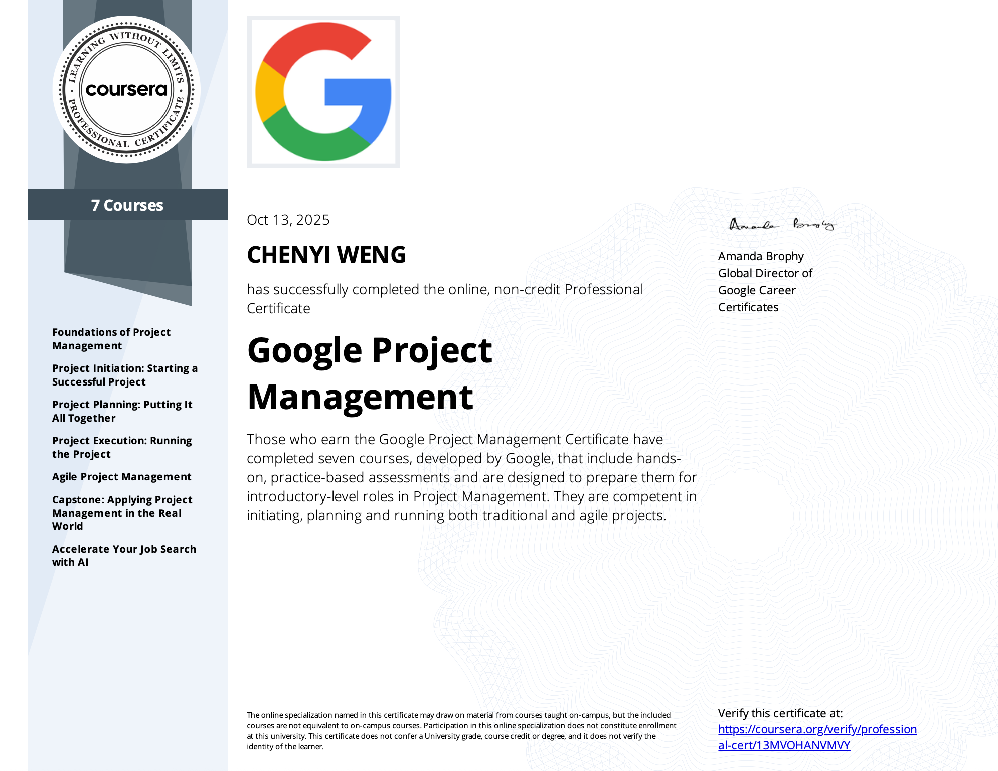 Coursera Certificate - Google Project Management